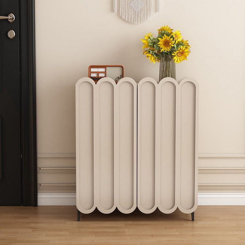 Scalloped Front Shoe Cabinet 4 Tier Wood Metal