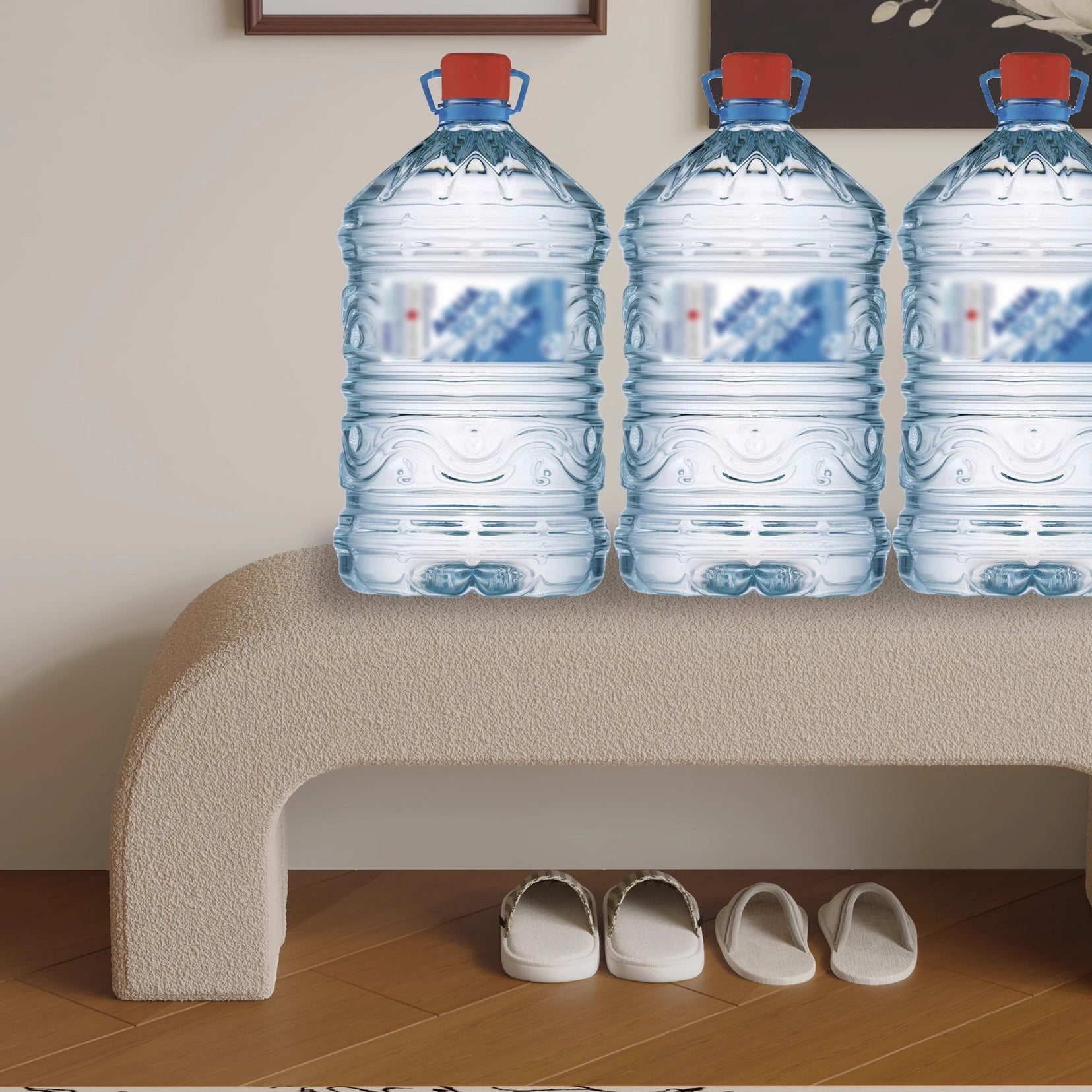 Boucle Upholstered Shoe Bench Wood Frame