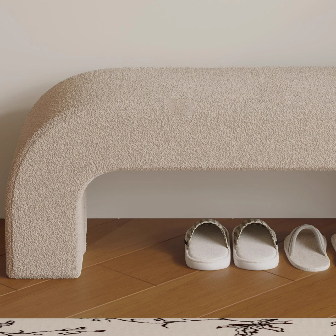 Boucle Upholstered Shoe Bench Wood Frame