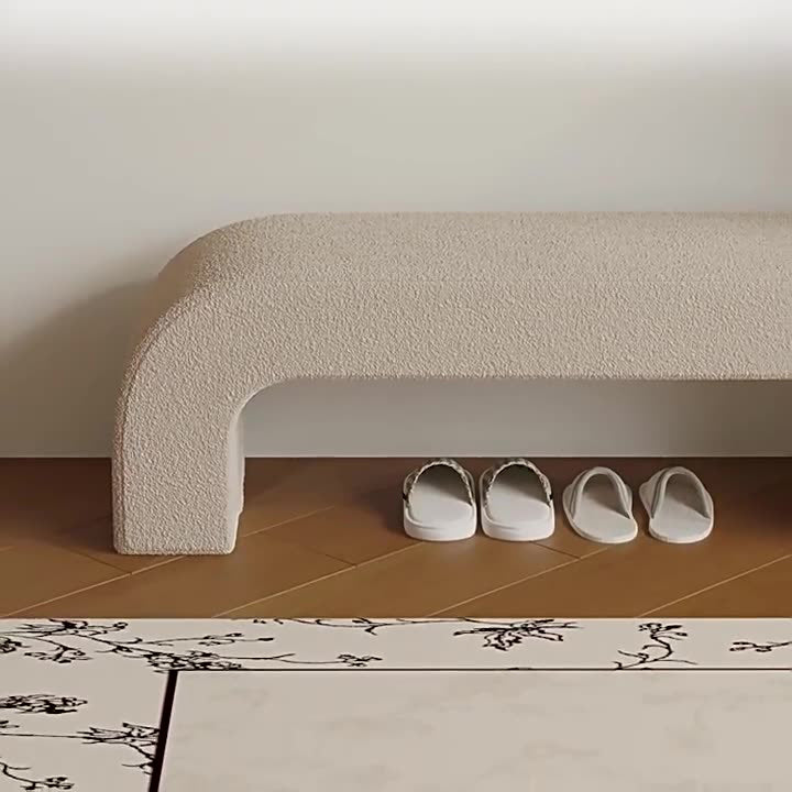 Boucle Upholstered Shoe Bench Wood Frame
