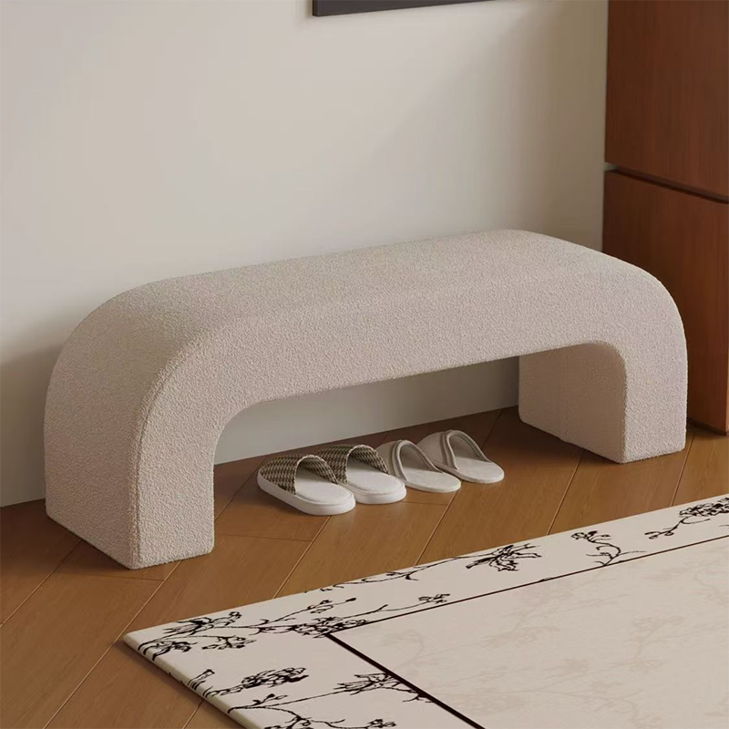 Boucle Upholstered Shoe Bench Wood Frame
