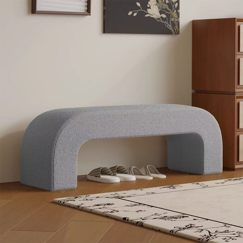 Boucle Upholstered Shoe Bench Wood Frame