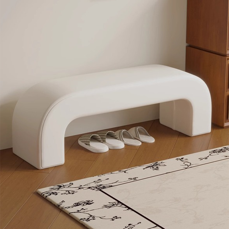 Boucle Upholstered Shoe Bench Wood Frame