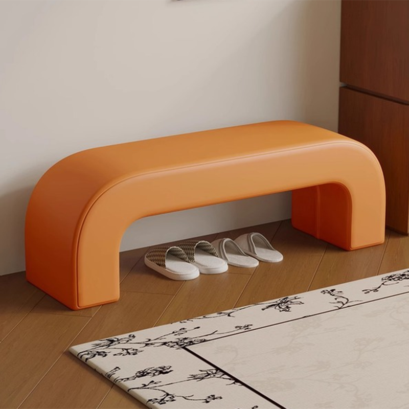 Boucle Upholstered Shoe Bench Wood Frame