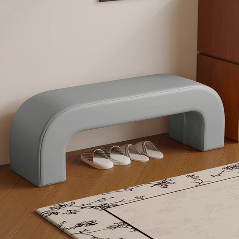 Boucle Upholstered Shoe Bench Wood Frame