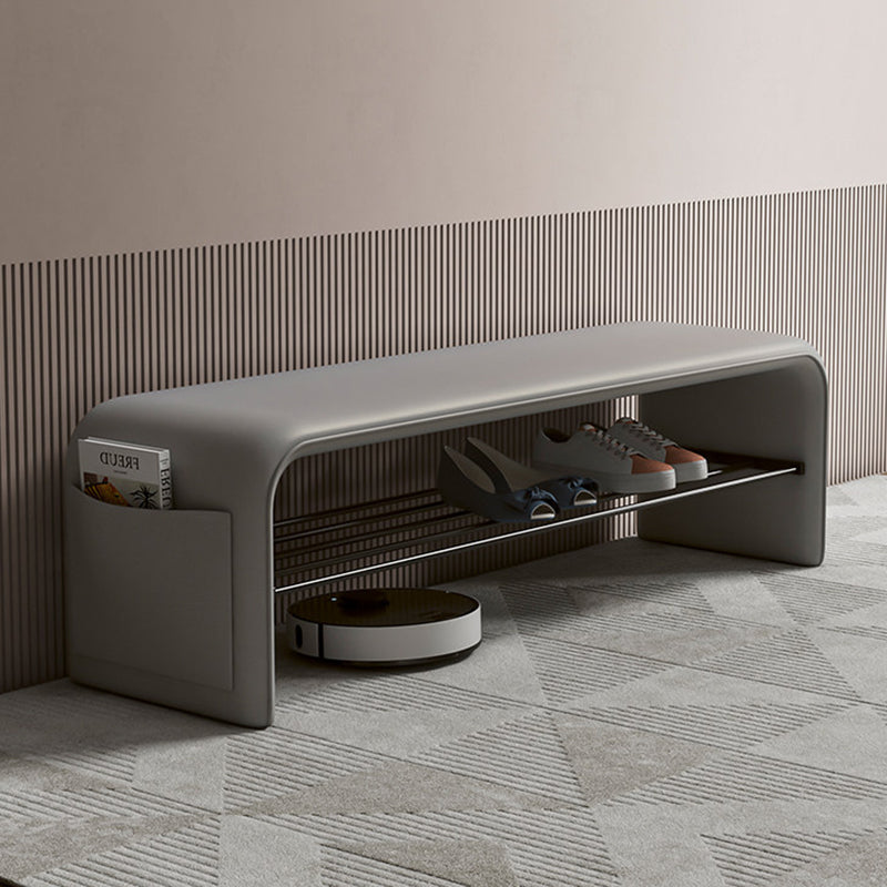 PU Leather Shoe Storage Bench with Steel Frame – 2 Tier Entryway