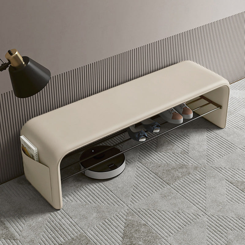 PU Leather Shoe Storage Bench with Steel Frame – 2 Tier Entryway