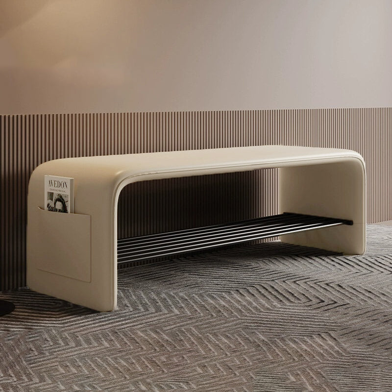 PU Leather Shoe Storage Bench with Steel Frame – 2 Tier Entryway