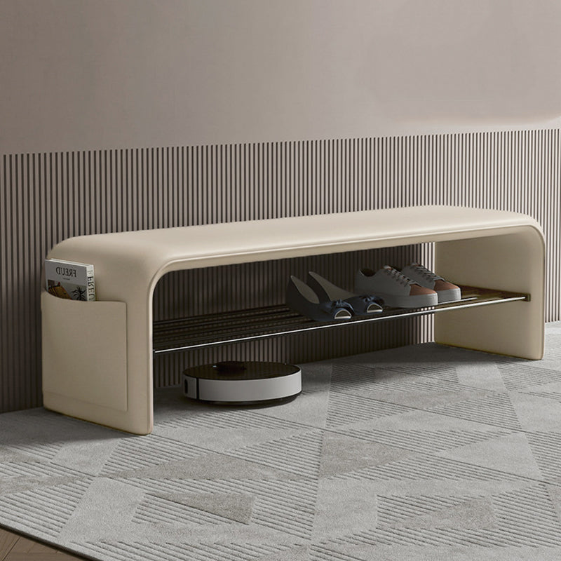 PU Leather Shoe Storage Bench with Steel Frame – 2 Tier Entryway