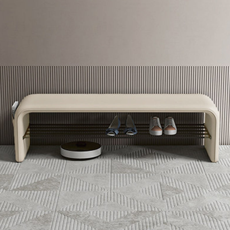 PU Leather Shoe Storage Bench with Steel Frame – 2 Tier Entryway