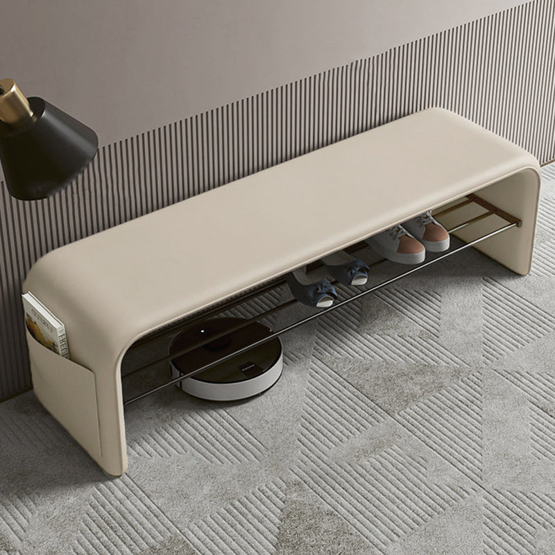 PU Leather Shoe Storage Bench with Steel Frame – 2 Tier Entryway