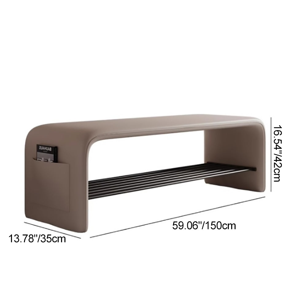 PU Leather Shoe Storage Bench with Steel Frame – 2 Tier Entryway