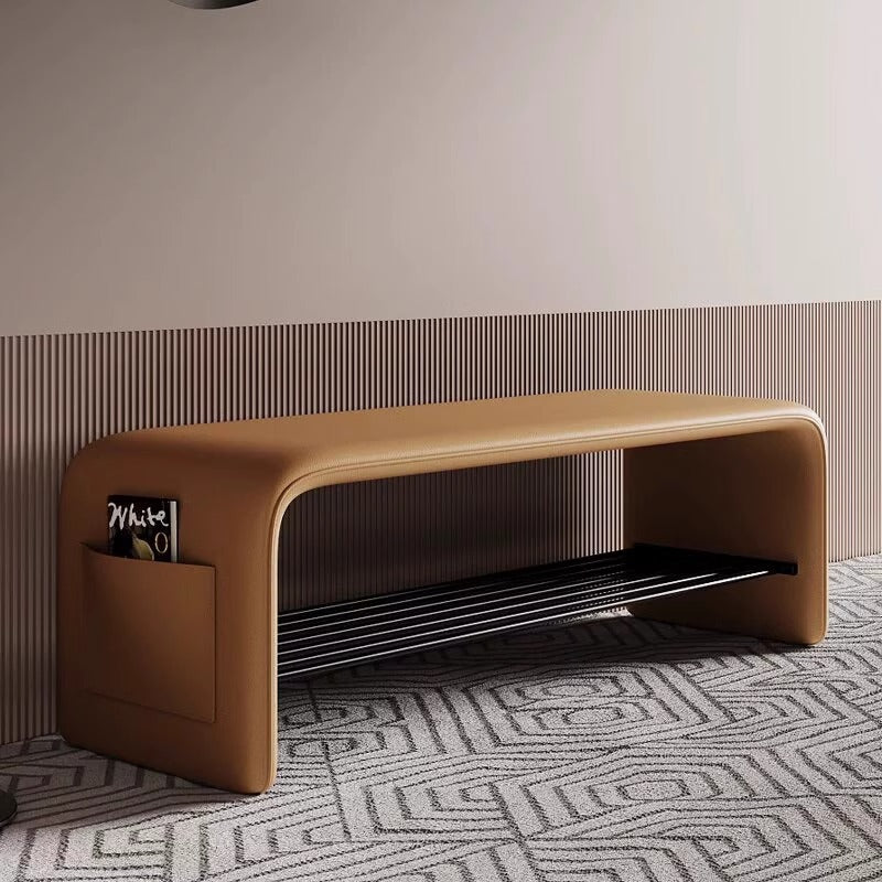 PU Leather Shoe Storage Bench with Steel Frame – 2 Tier Entryway