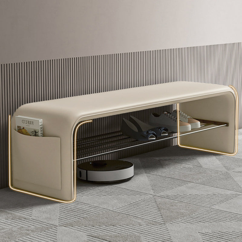 PU Leather Shoe Storage Bench with Steel Frame – 2 Tier Entryway