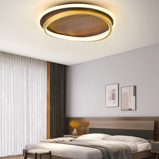 Walnut Grain Round LED Flush Mount Ceiling Light