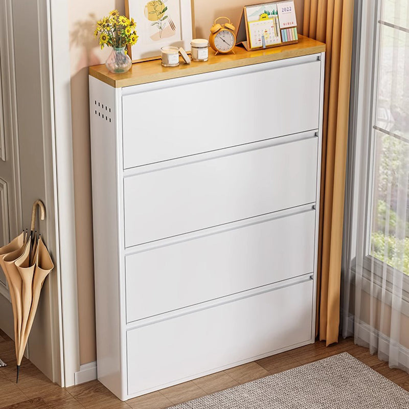 Slim Steel Flip Drawer Shoe Cabinet – Entryway Storage 3–4 Tier
