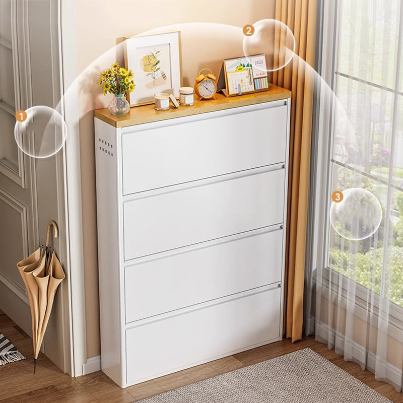 Slim Steel Flip Drawer Shoe Cabinet – Entryway Storage 3–4 Tier