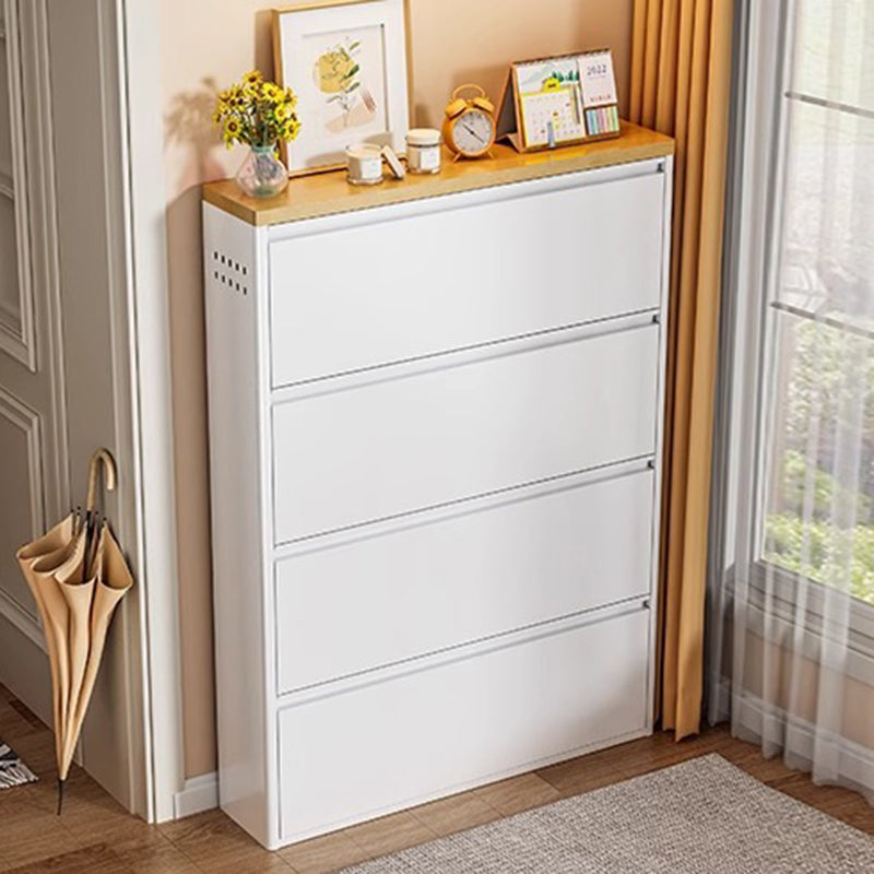 Slim Steel Flip Drawer Shoe Cabinet – Entryway Storage 3–4 Tier
