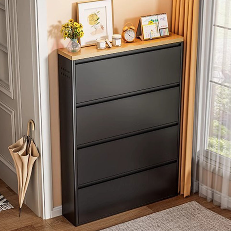 Slim Steel Flip Drawer Shoe Cabinet – Entryway Storage 3–4 Tier