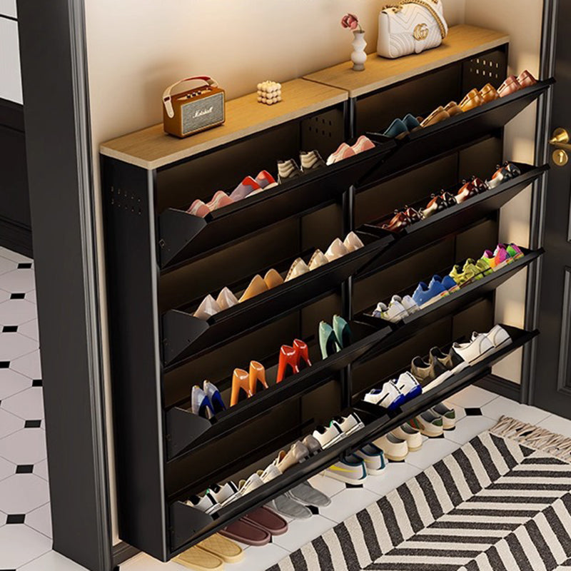 Slim Steel Flip Drawer Shoe Cabinet – Entryway Storage 3–4 Tier