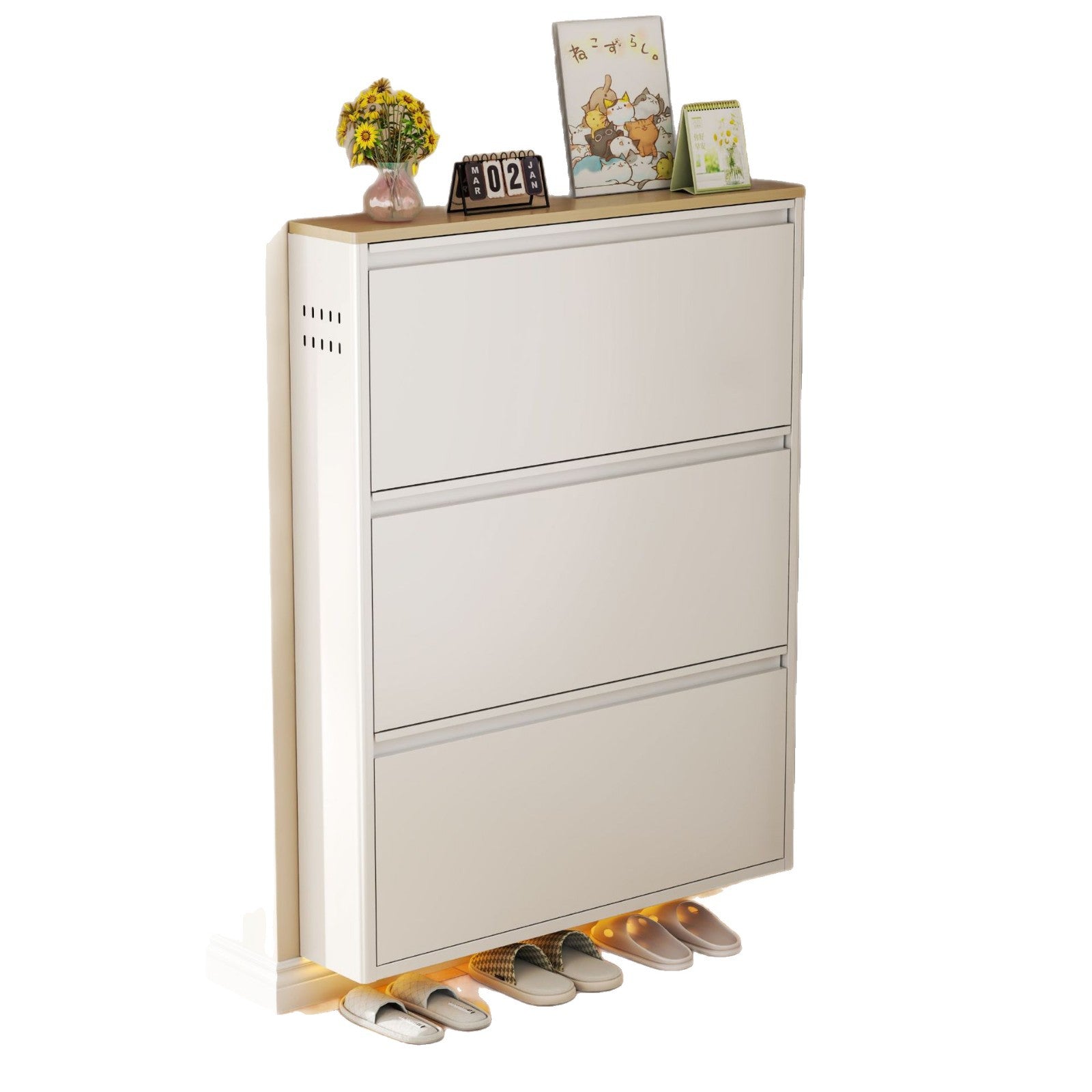 Slim Steel Flip Drawer Shoe Cabinet – Entryway Storage 3–4 Tier