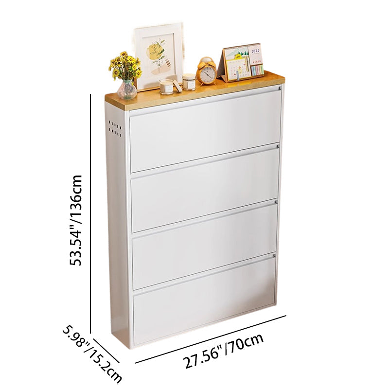 Slim Steel Flip Drawer Shoe Cabinet – Entryway Storage 3–4 Tier