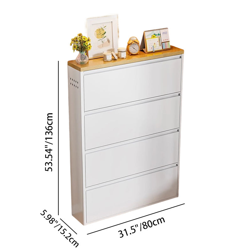 Slim Steel Flip Drawer Shoe Cabinet – Entryway Storage 3–4 Tier