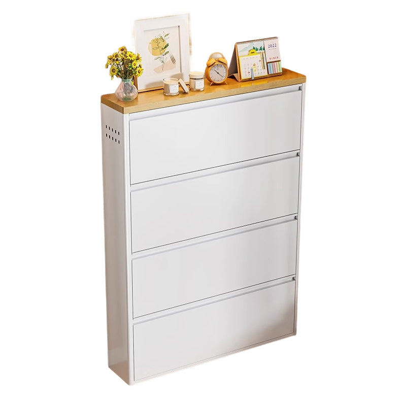 Slim Steel Flip Drawer Shoe Cabinet – Entryway Storage 3–4 Tier
