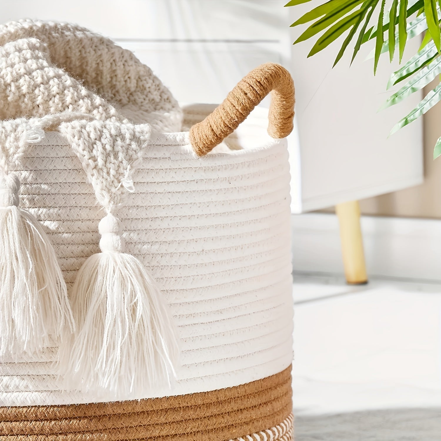 Boho Cotton Storage Basket - Durable, Versatile, Stylish Organizer 5