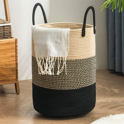 Braided Cotton Laundry Basket - 58L Capacity, Foldable & Portable Hamper 6