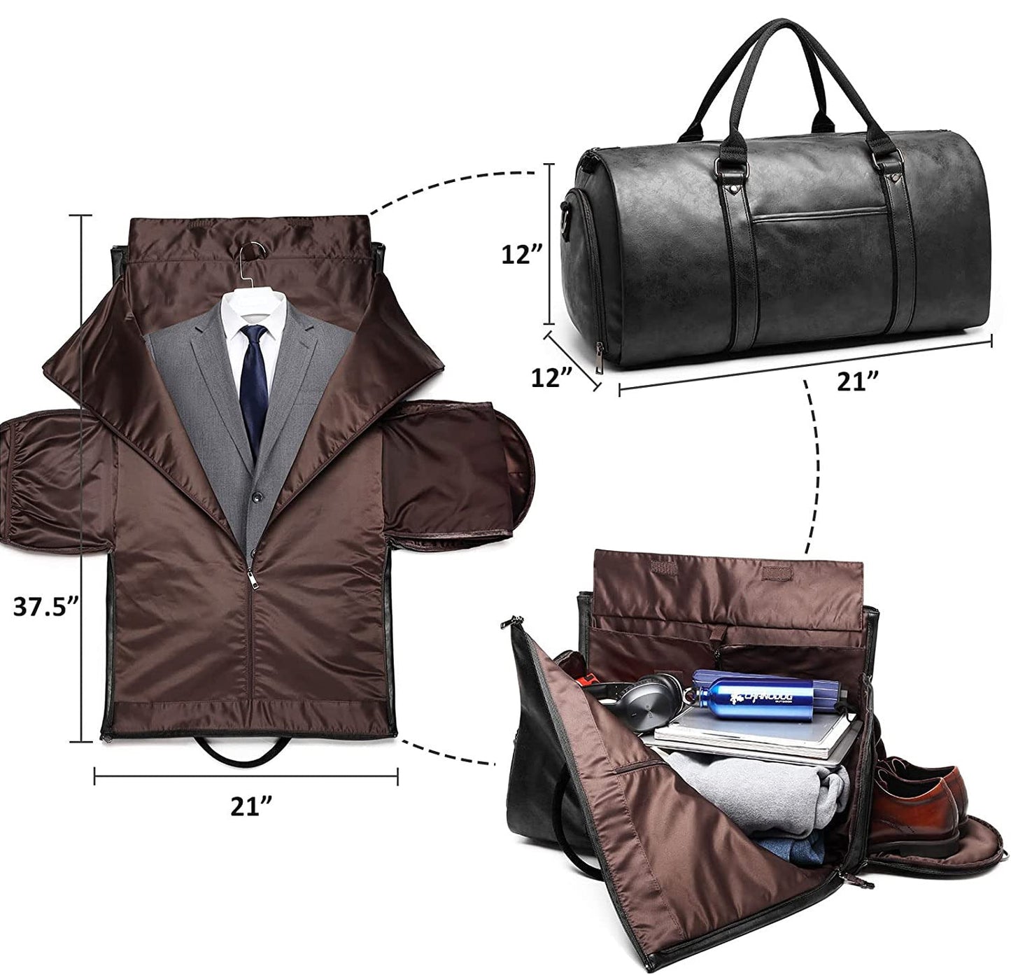 Leather Garment Duffel Bag | Convertible Travel Suit Bag