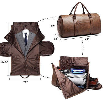 Leather Garment Duffel Bag | Convertible Travel Suit Bag