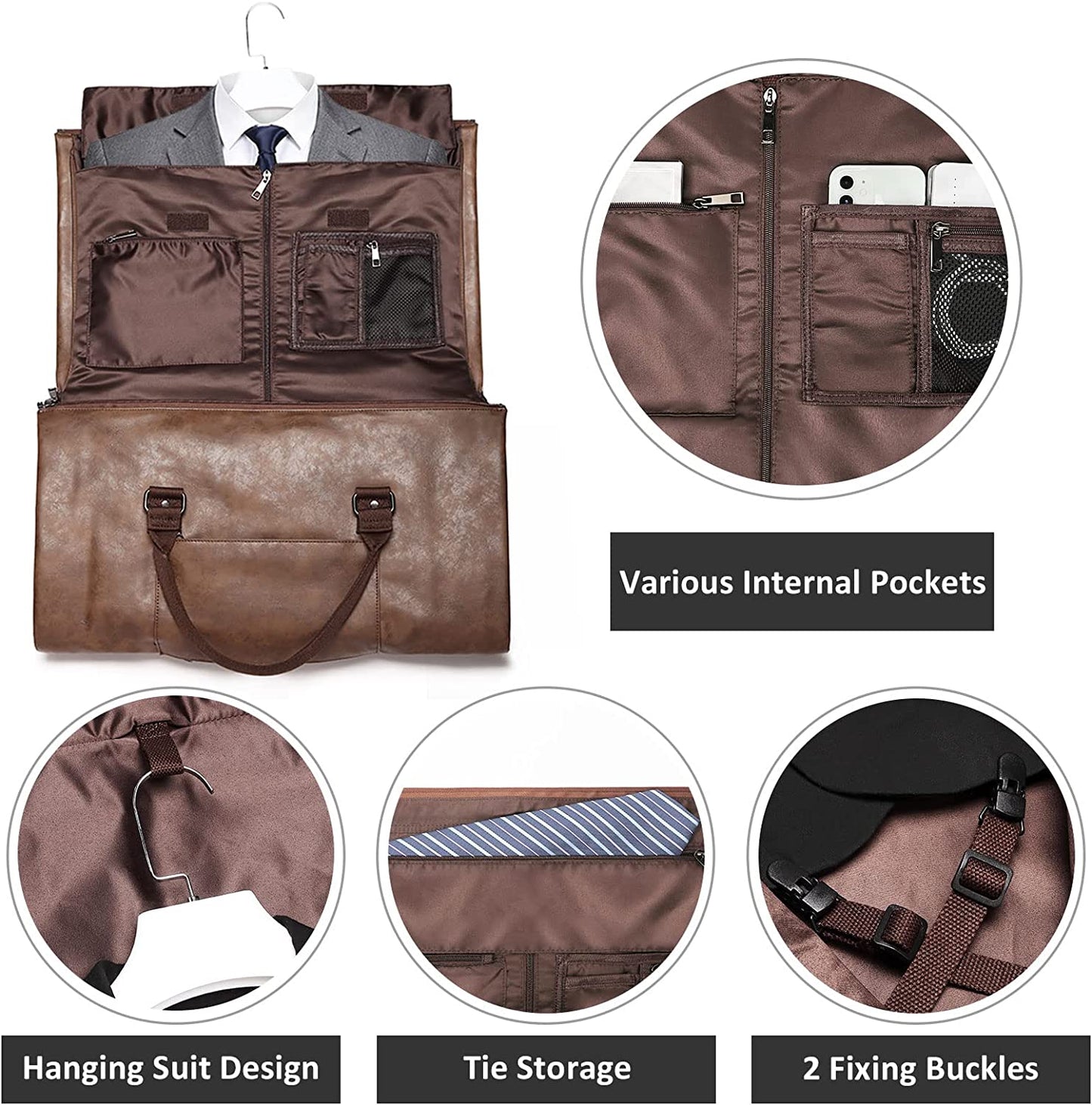 Leather Garment Duffel Bag | Convertible Travel Suit Bag