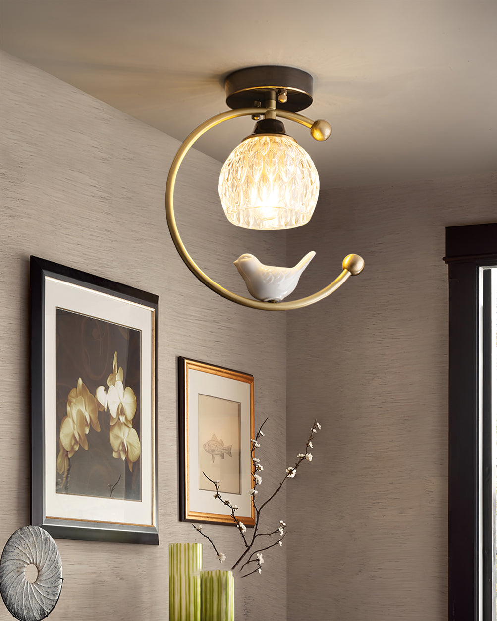 Ceramic Bird Flush Mount Ceiling Light