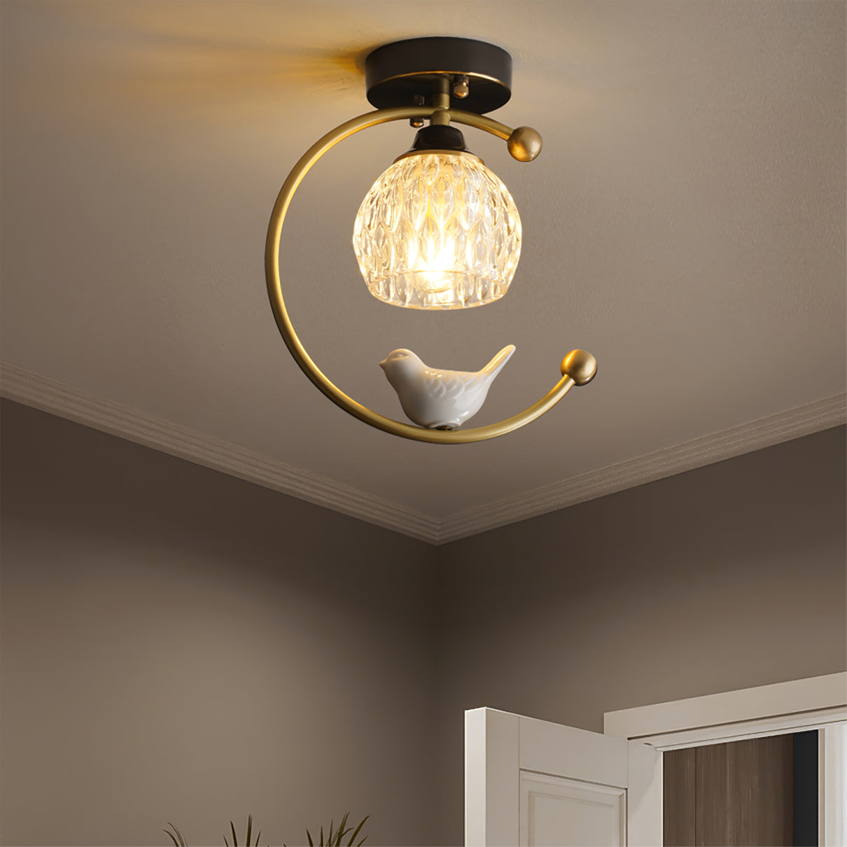 Ceramic Bird Flush Mount Ceiling Light