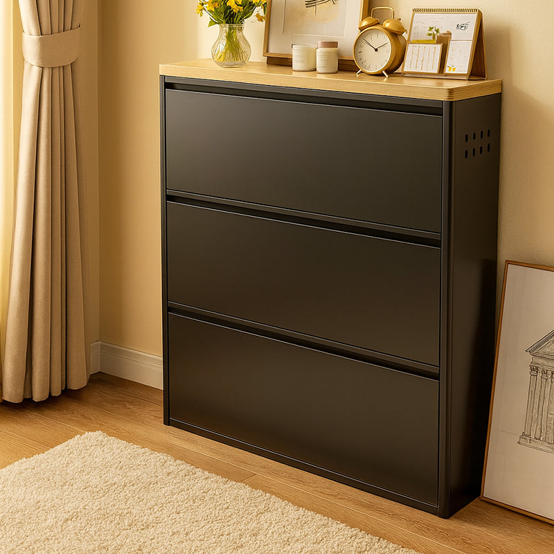 Slim Steel Flip Drawer Shoe Cabinet – Entryway Storage 3–4 Tier