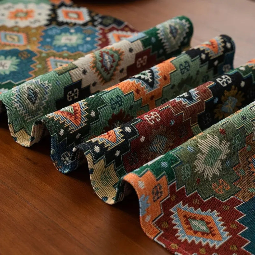 Geometric Table Runner | Colorful Pattern with Tassels