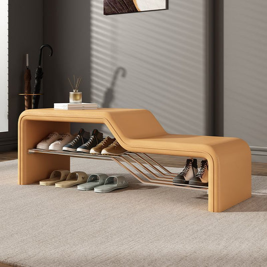 Faux Leather Shoe Bench Steel Frame