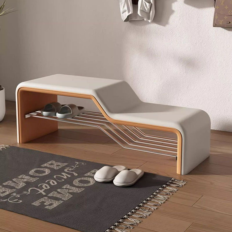 Faux Leather Shoe Bench Steel Frame