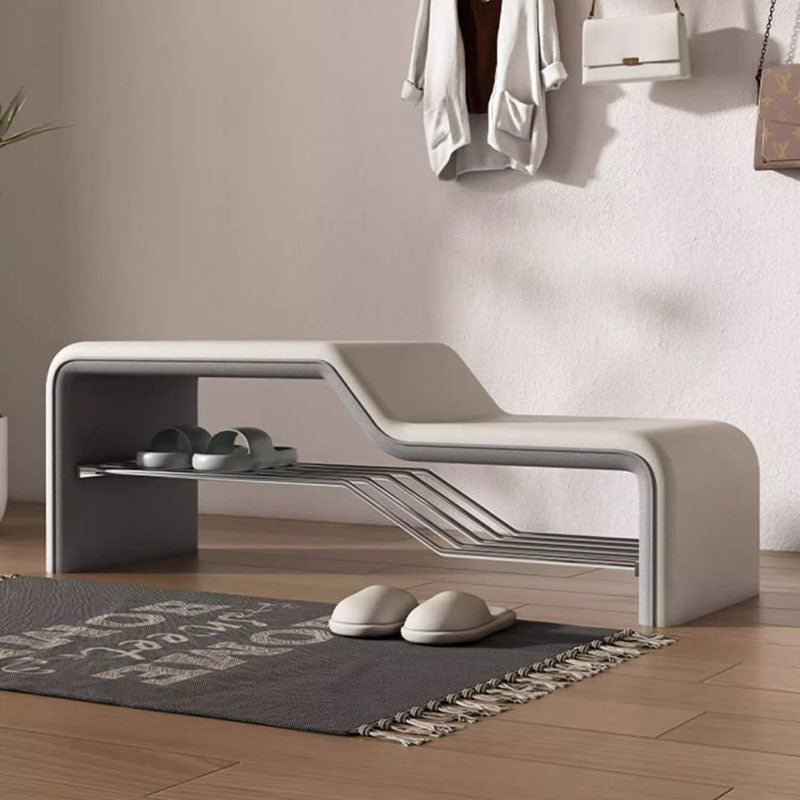 Faux Leather Shoe Bench Steel Frame