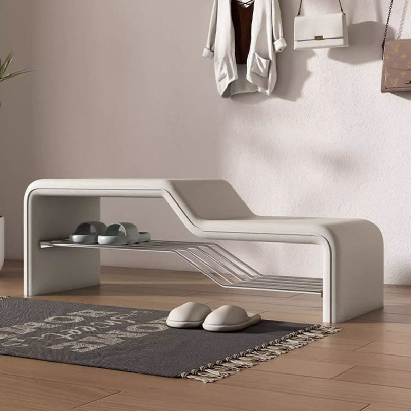 Faux Leather Shoe Bench Steel Frame