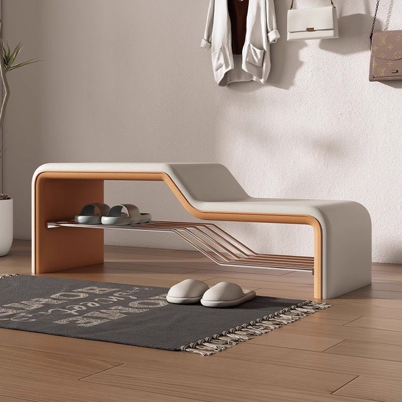 Faux Leather Shoe Bench Steel Frame