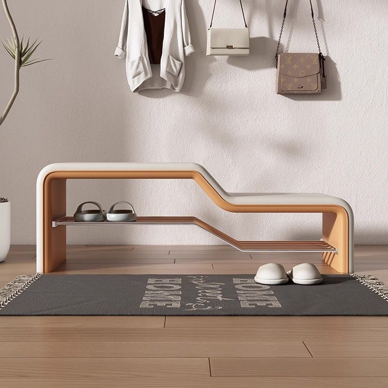 Faux Leather Shoe Bench Steel Frame