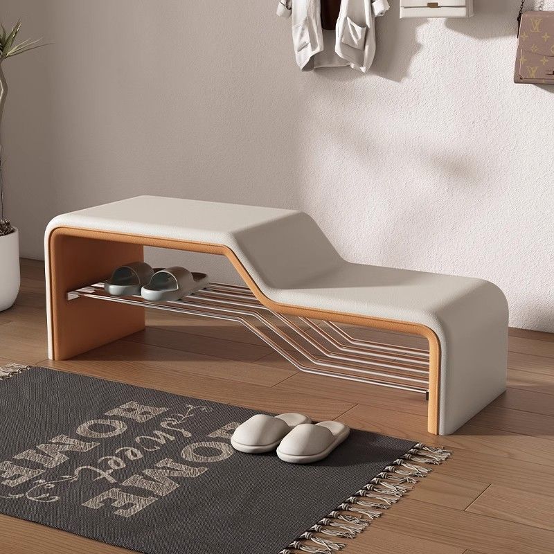 Faux Leather Shoe Bench Steel Frame