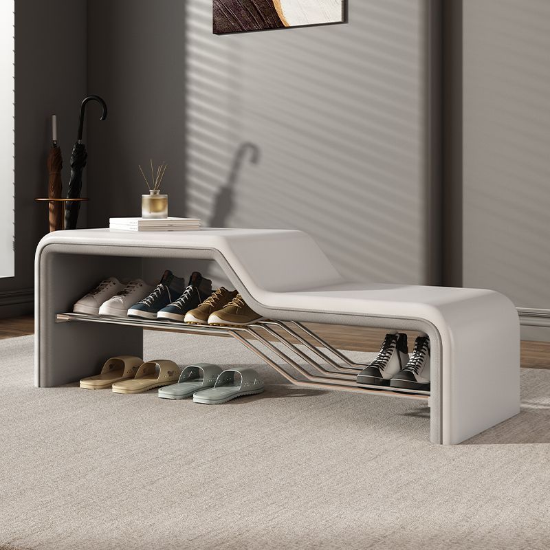 Faux Leather Shoe Bench Steel Frame