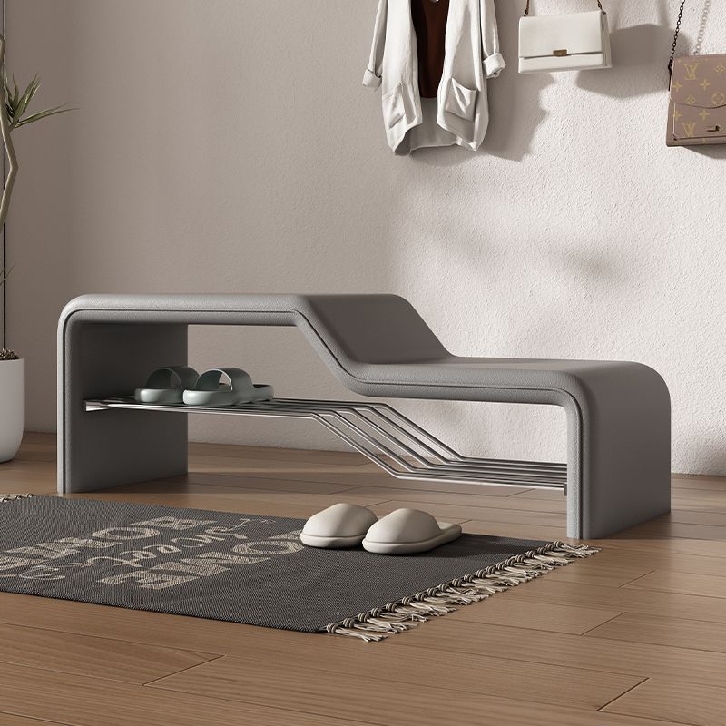 Faux Leather Shoe Bench Steel Frame