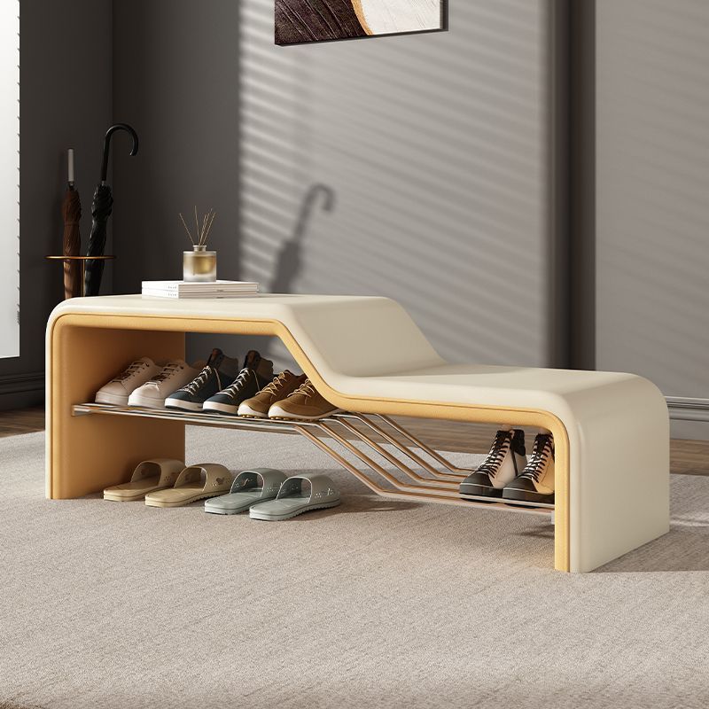 Faux Leather Shoe Bench Steel Frame