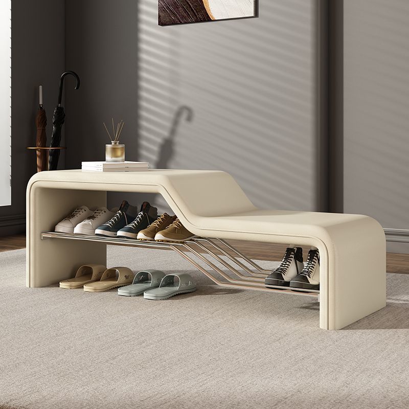 Faux Leather Shoe Bench Steel Frame