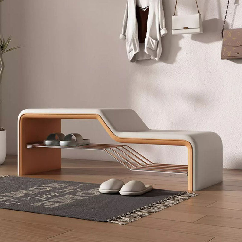 Faux Leather Shoe Bench Steel Frame