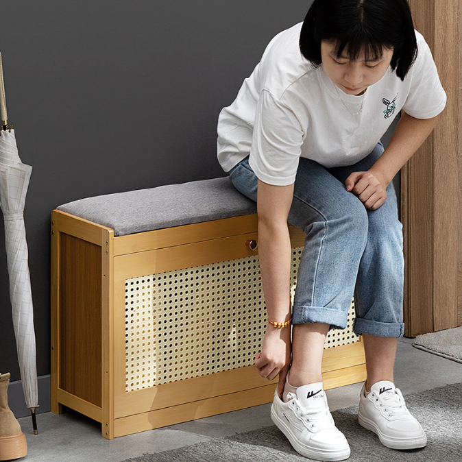 Japanese Bamboo Ventilated Shoe Bench – Entryway Storage